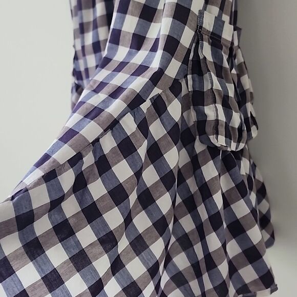 Walter Boho Lagenlook Purple Gingham Cotton Cottagecore V Neck Mini Dress L (F9) - Picture 3 of 14